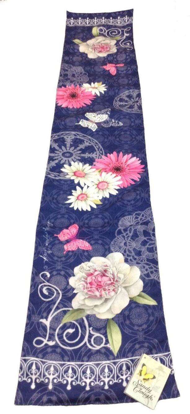 Manual Woodworkers Spring Peonies Table Runner Indigo Butterfly Sandy Clough 72"